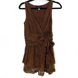 Vintage Y2K Silk Babydoll Top Size M Chocolate Brown FairyCore Boho Romantic